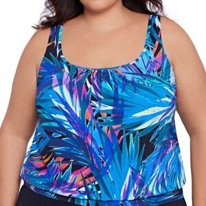 Swim Solutions Plus Size Printed Blouson Tankini Top - Flirt